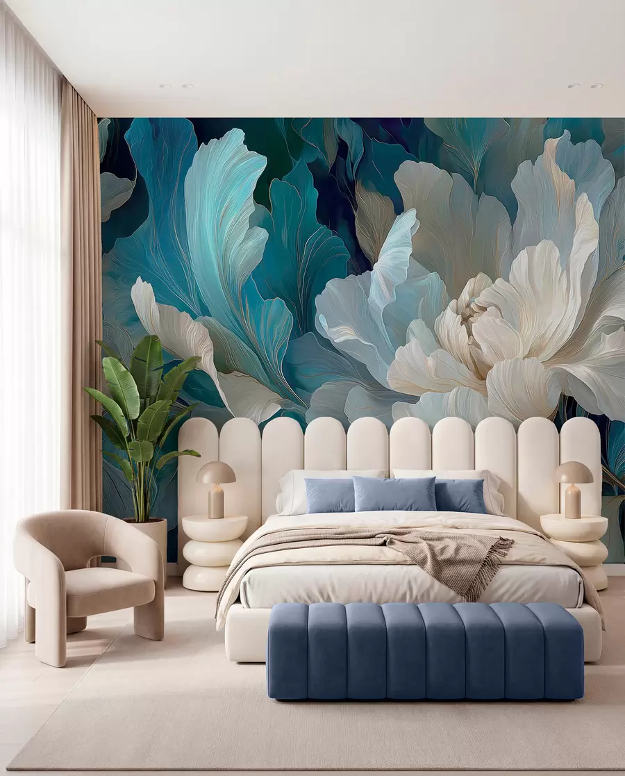 Wall Mural Photo Wallpaper Delicate volumetric peony in a cool palette w09456