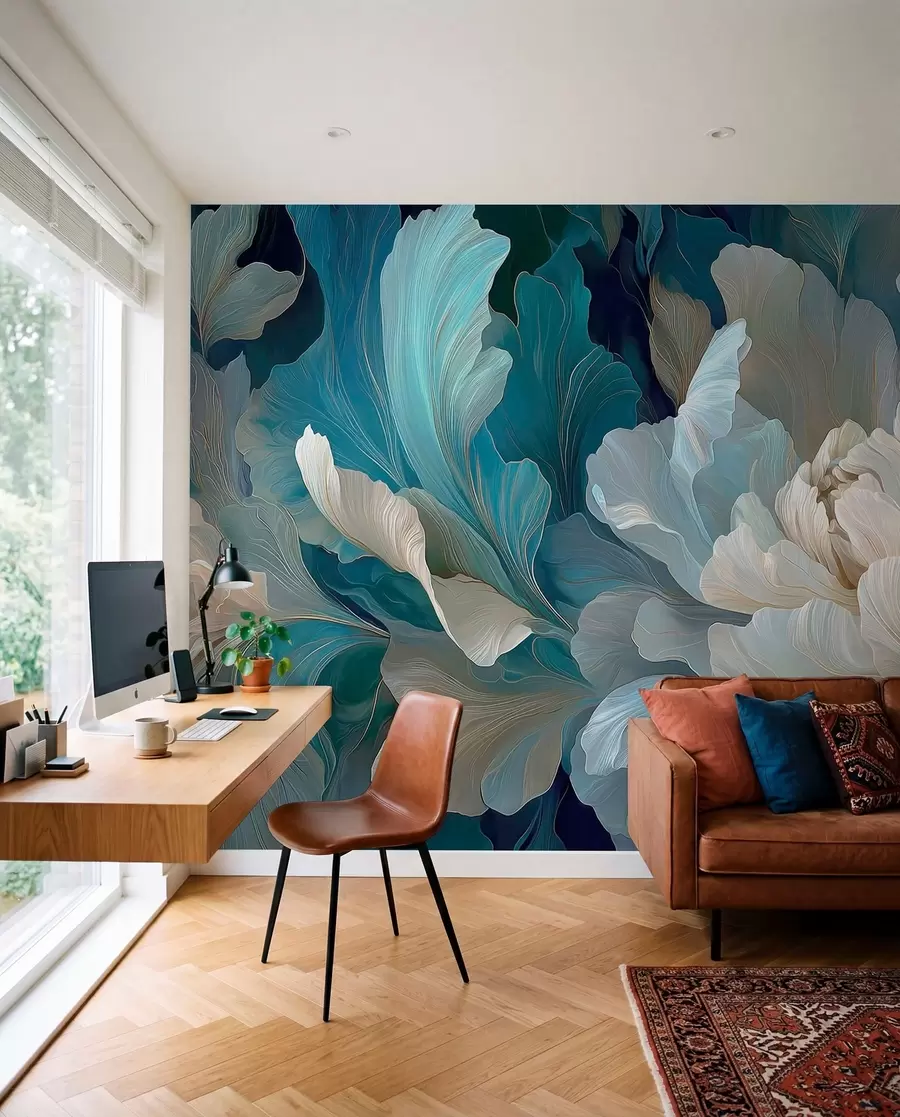 Wall Mural Photo Wallpaper Delicate volumetric peony in a cool palette w09456