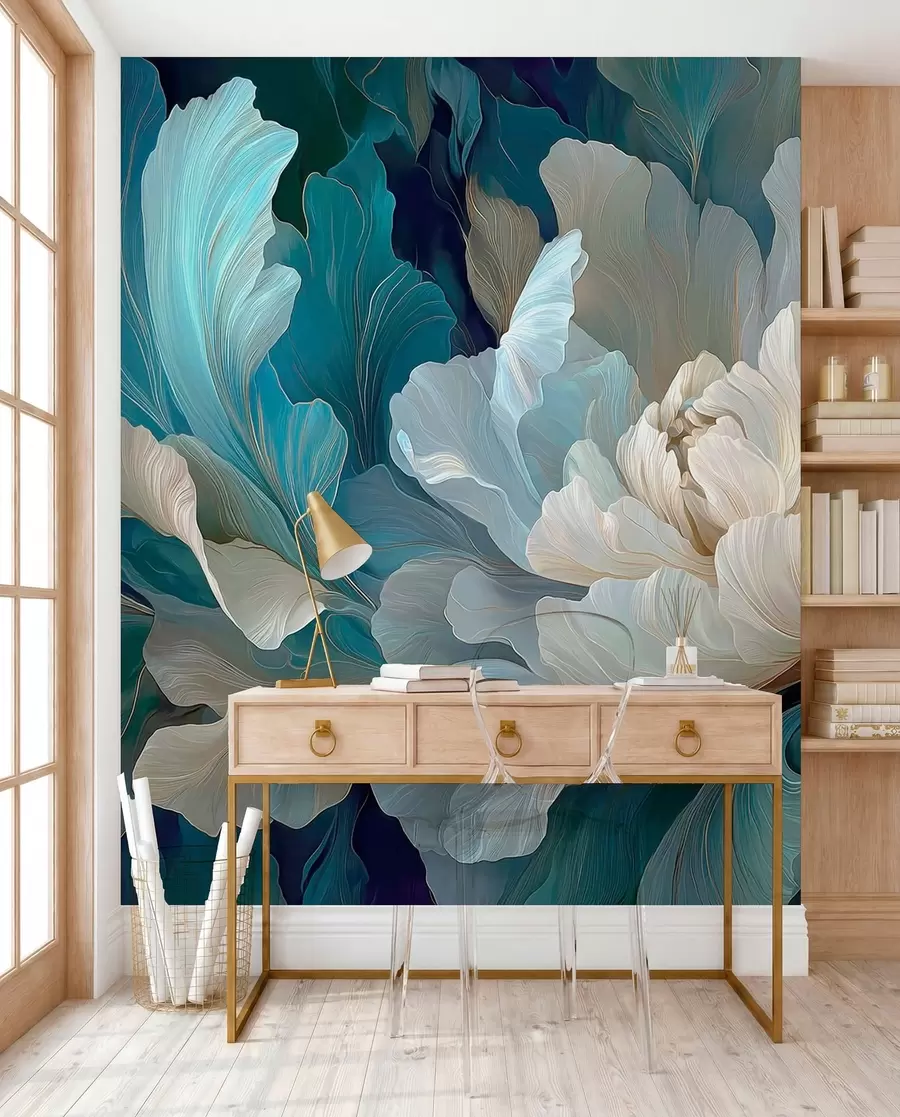Wall Mural Photo Wallpaper Delicate volumetric peony in a cool palette w09456