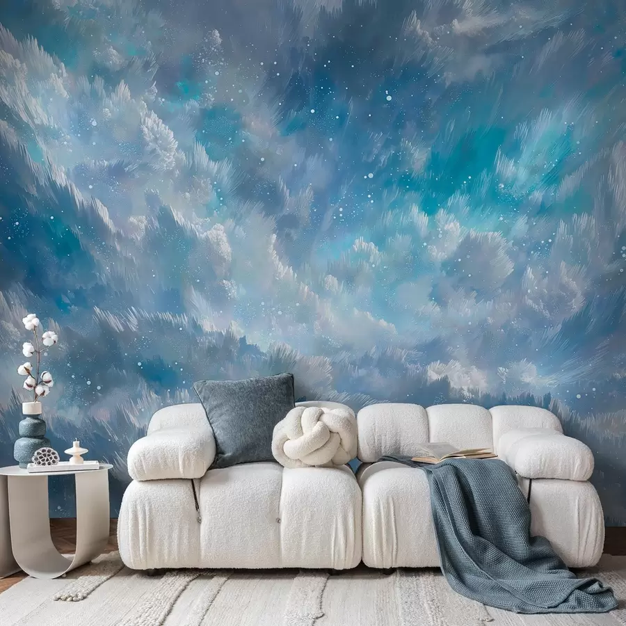 Wall Mural Photo Wallpaper Heavenly abstract clouds in a cool pastel palette w09459