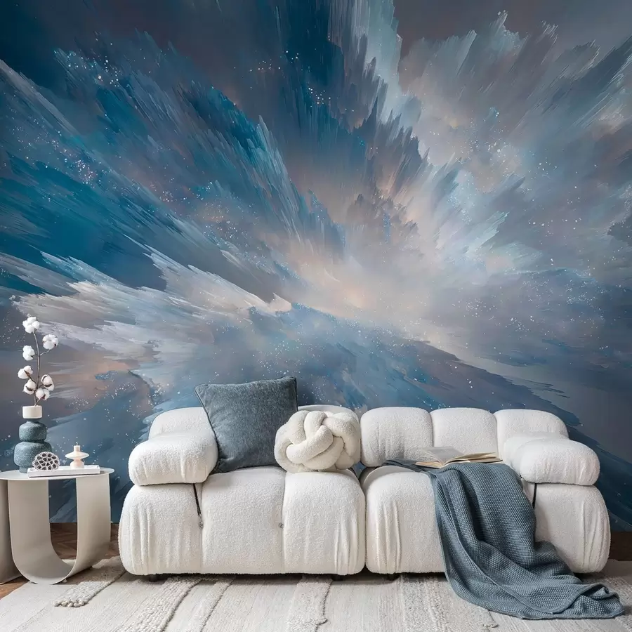 Wall Mural Photo Wallpaper Abstract cosmic sky glow in icy blue tones w09461