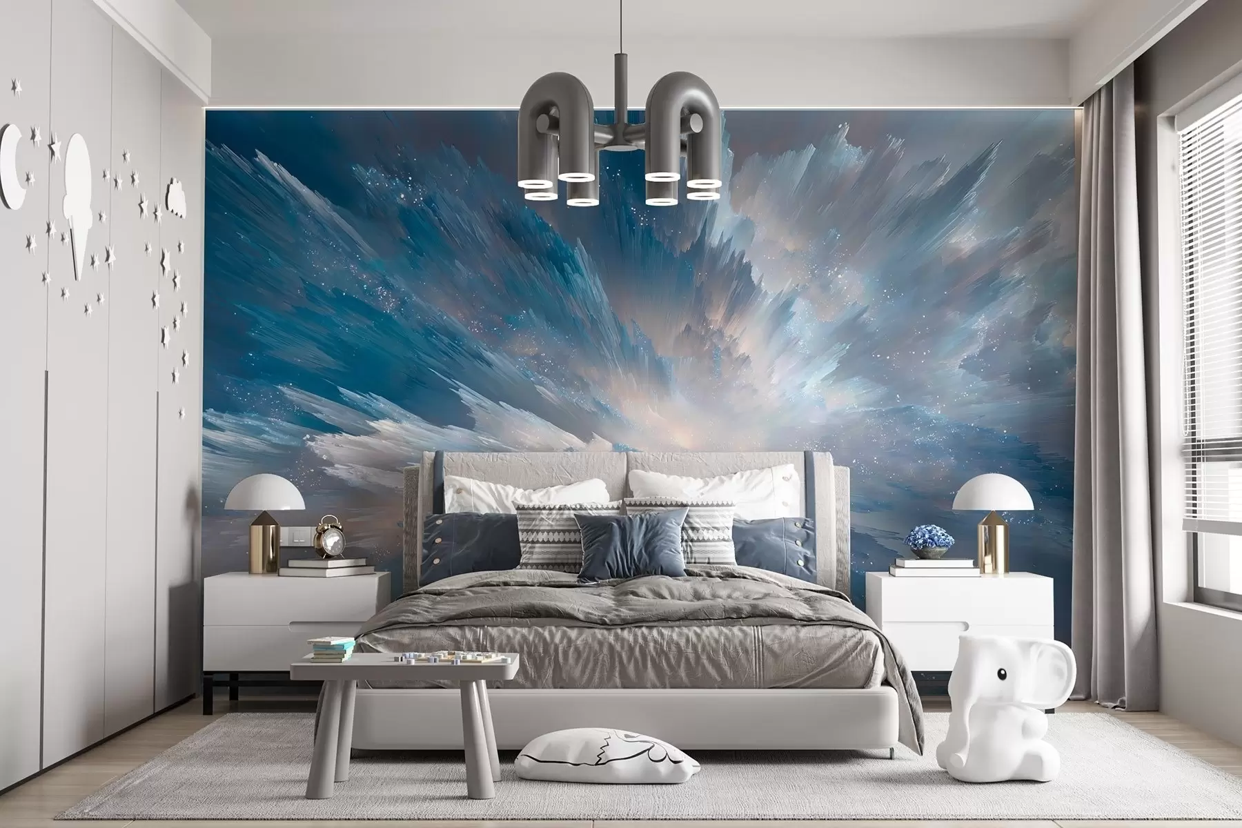 Wall Mural Photo Wallpaper Abstract cosmic sky glow in icy blue tones w09461