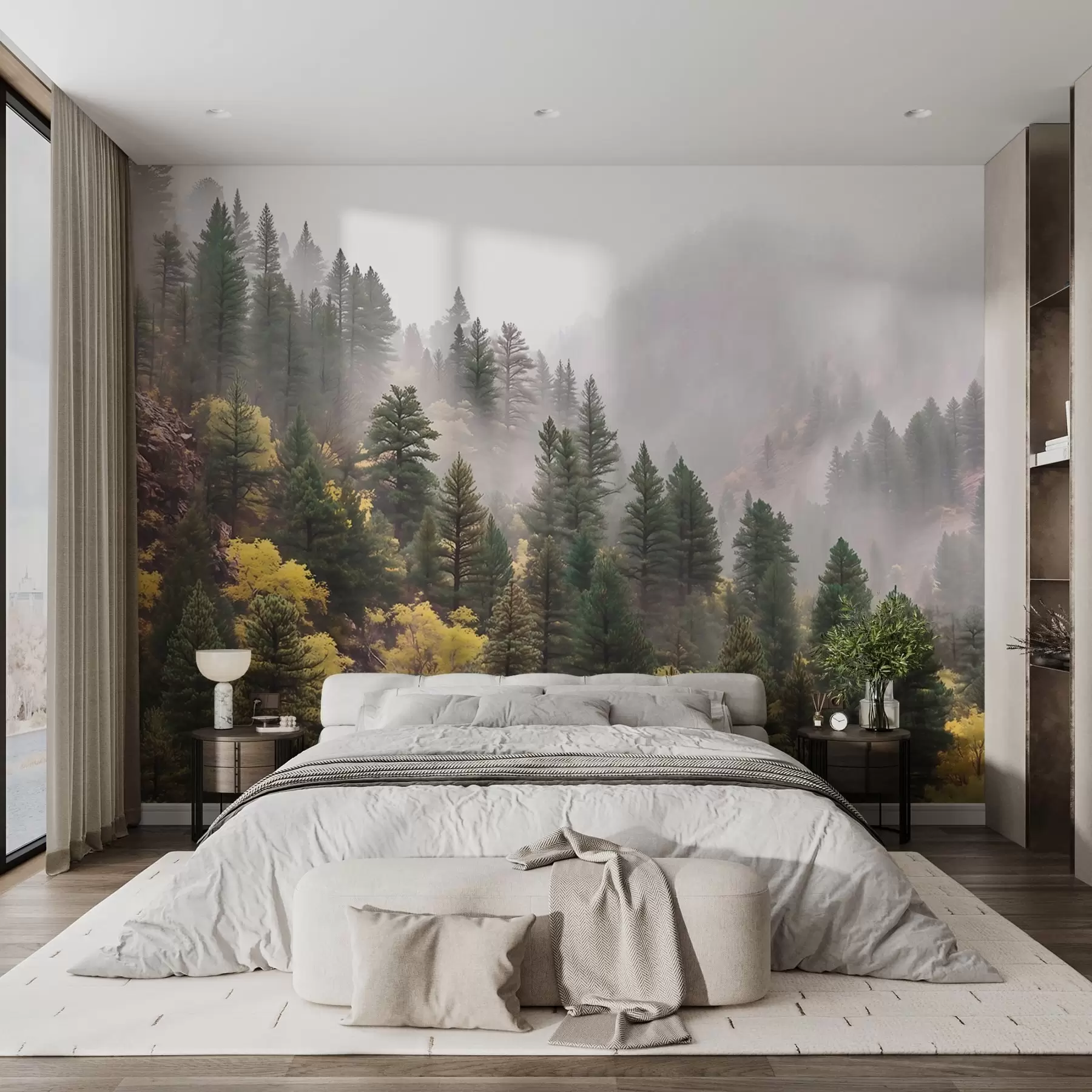 wall murals Atmospheric misty pine forest in the mountains w09463