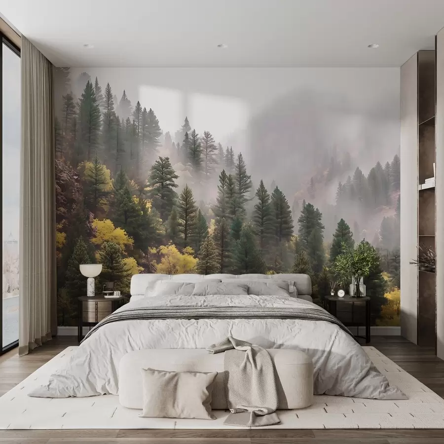 Wall Mural Photo Wallpaper Atmospheric misty pine forest in the mountains w09463
