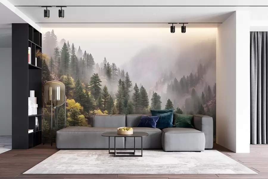 Wall Mural Photo Wallpaper Atmospheric misty pine forest in the mountains w09463