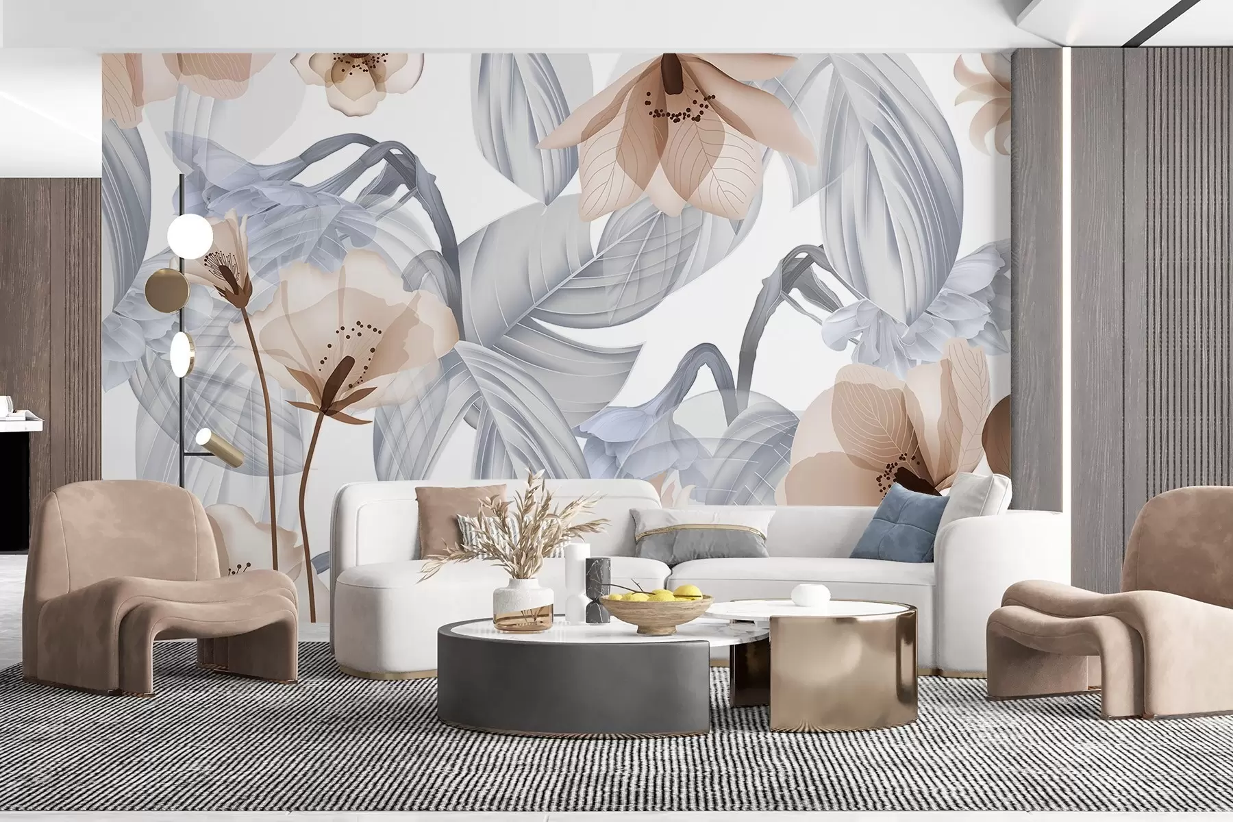 Wall Mural Photo Wallpaper Brown flowers and grey leaves, floral botanical background, elegant design, soft colors, light delicate details w09497v1