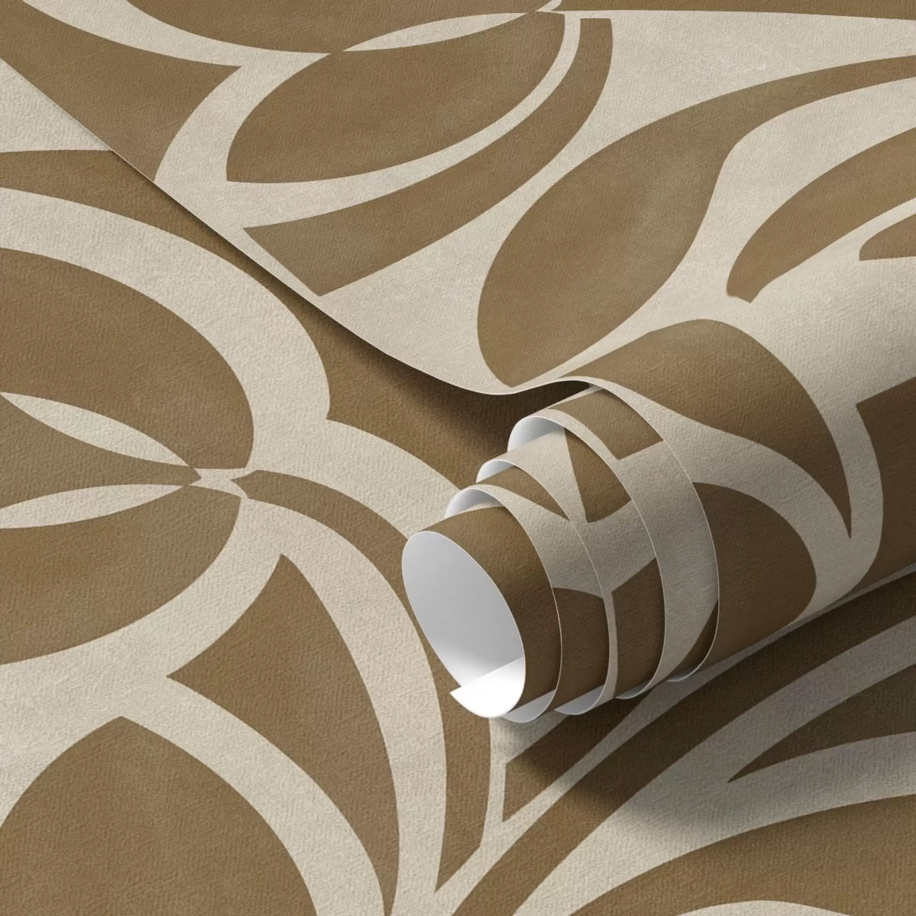 wall murals Geometric leaf silhouettes, caramel-brown on beige a00679