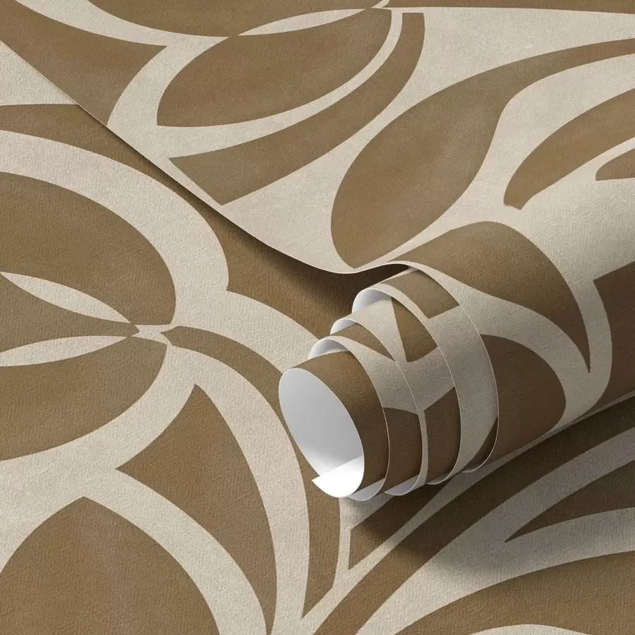 murales Siluetas geométricas de hojas, marrón caramelo sobre beige a00679