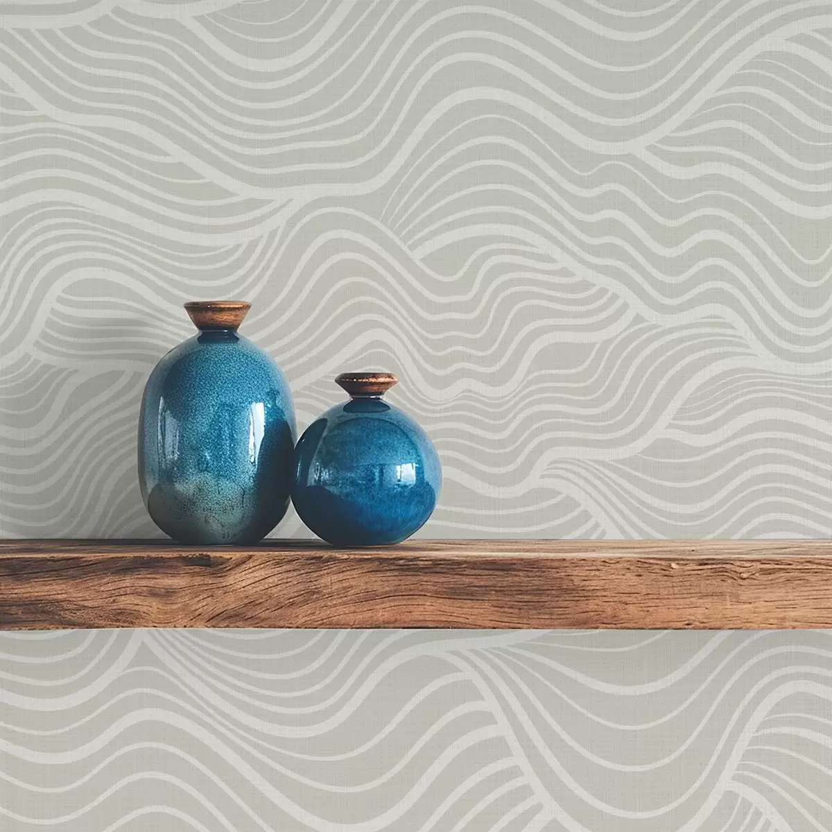 Wallpaper Waves on gray-olive background with fabric texture a00681