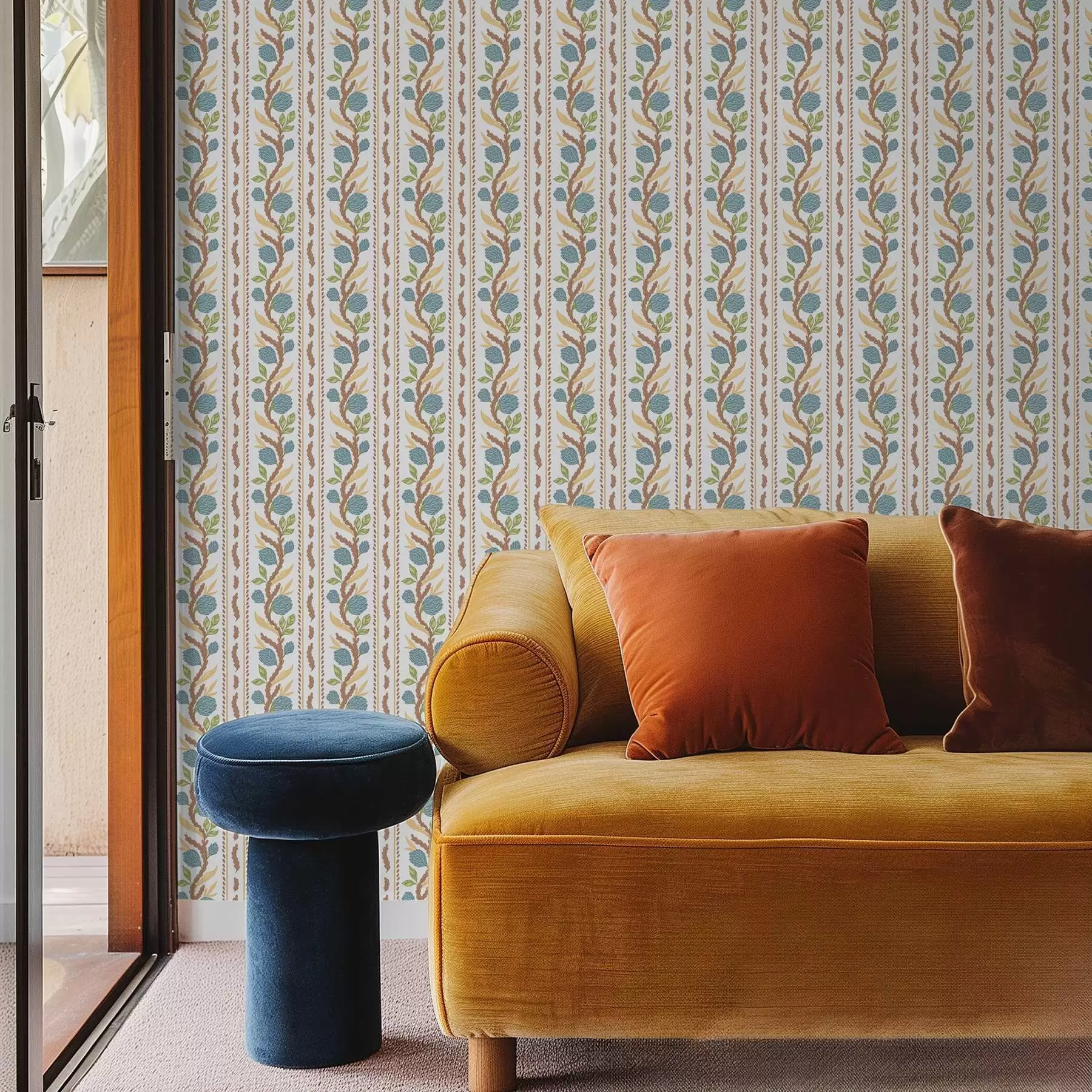 peintures murales Rayures verticales en bouquet avec des fleurs bleues a00816v2