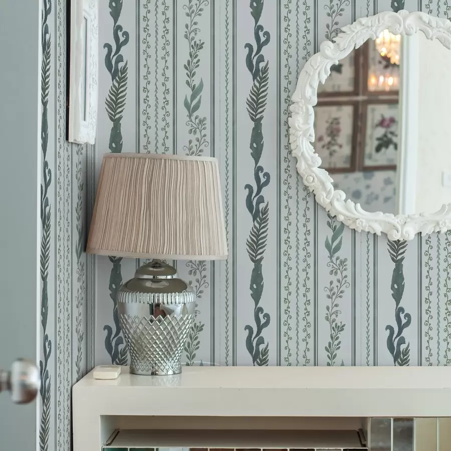 murales Rayas con ramificaciones y rizos en azul claro frío a00823v1