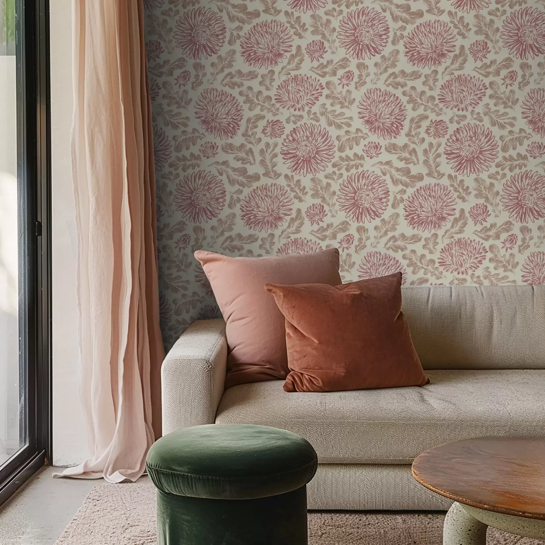 wall murals Chrysanthemums with wine accents on cream a00840v1