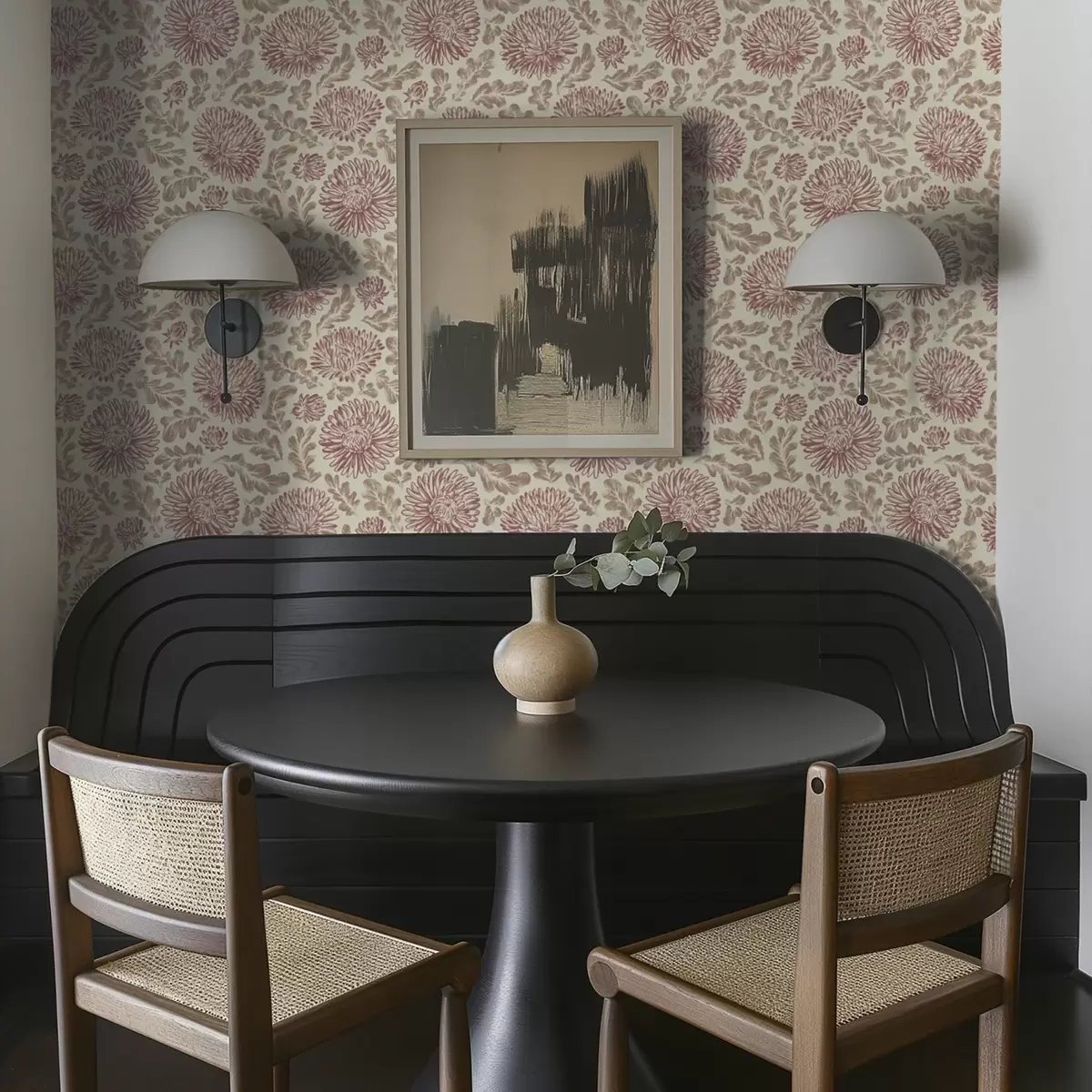 Wallpaper Chrysanthemums with wine accents on cream a00840v1