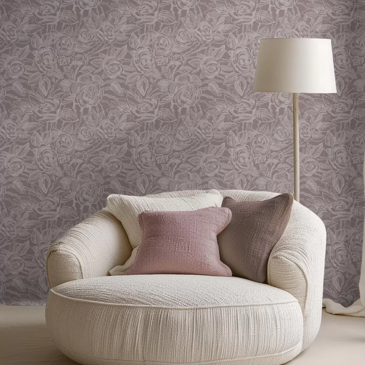Wallpaper Engraved roses on deep gray-brown a00841