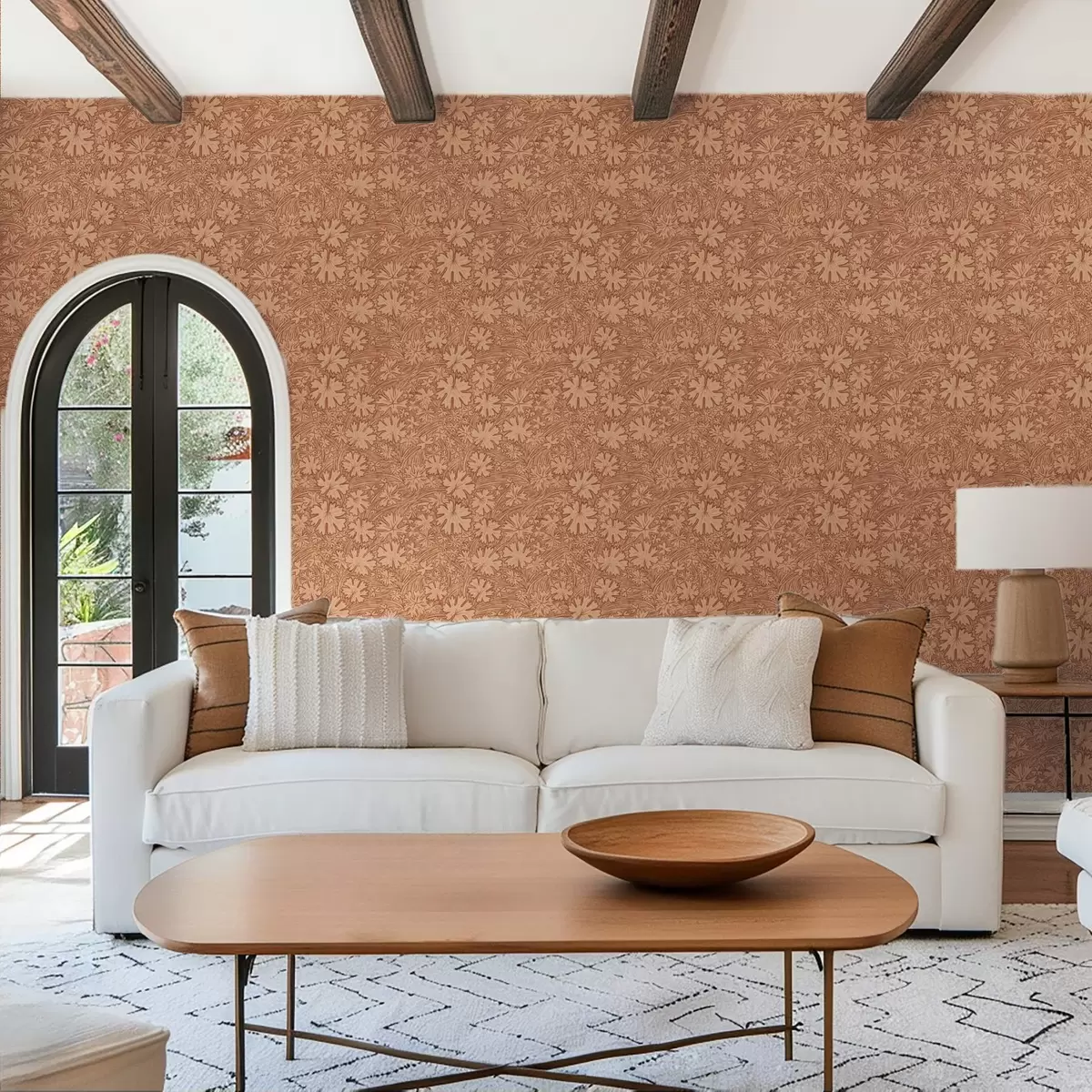 Wallpaper Field leaves and grasses in a terracotta-beige palette a00847