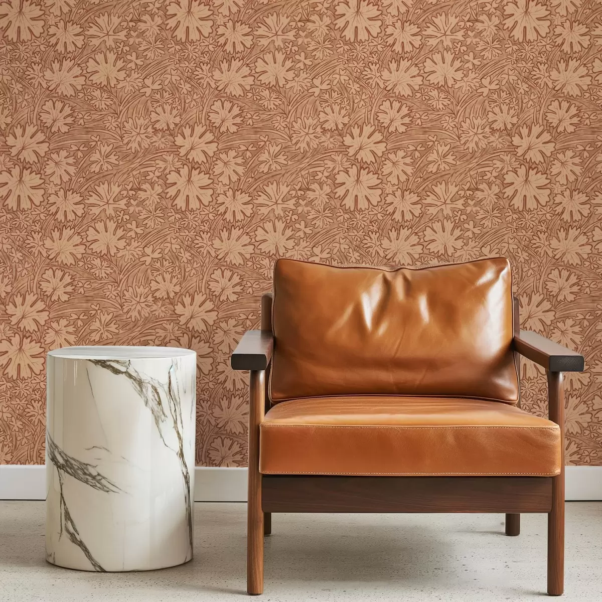 Wallpaper Field leaves and grasses in a terracotta-beige palette a00847