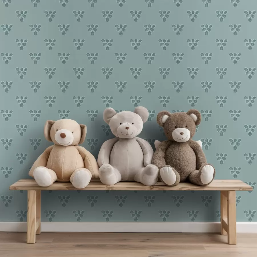 murales Pequeña repetición: tríos de hojas en azul frío. a00848v1