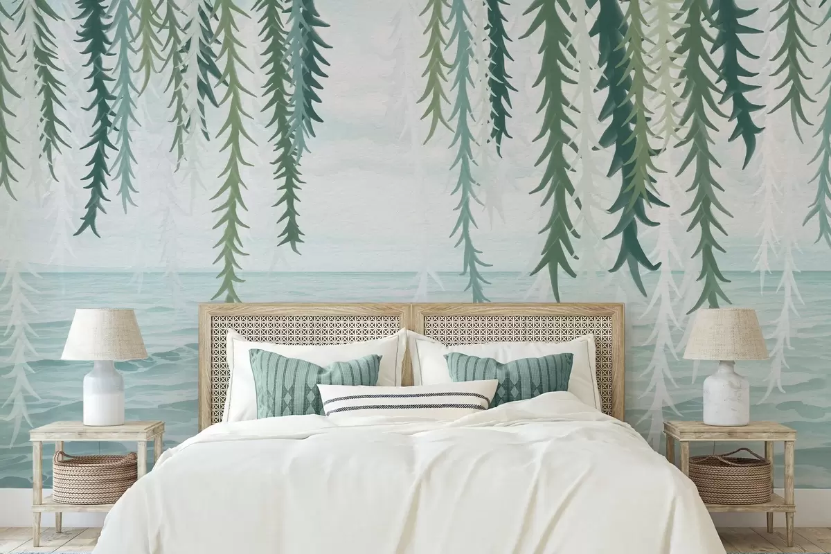 Wall Mural Photo Wallpaper Delicate vines hanging over water watercolor style w04830