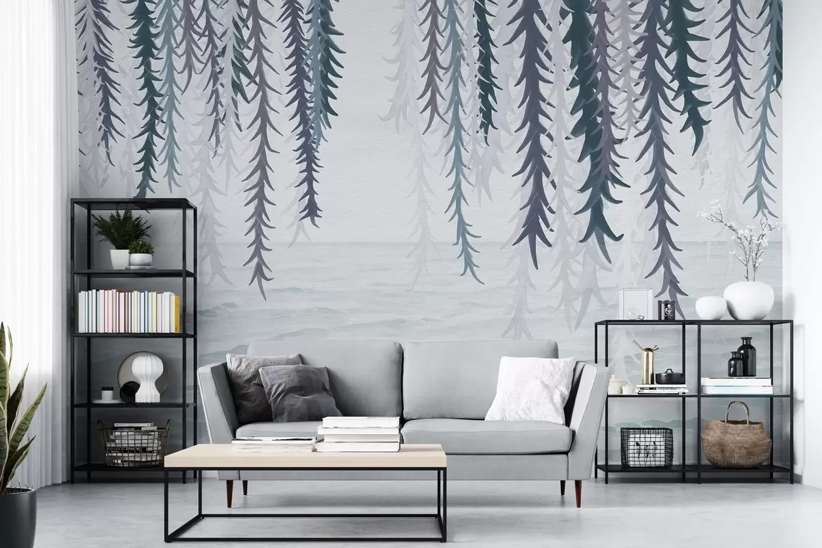 peintures murales Vignes délicates suspendues au-dessus de l'eau, style aquarelle w04830v3