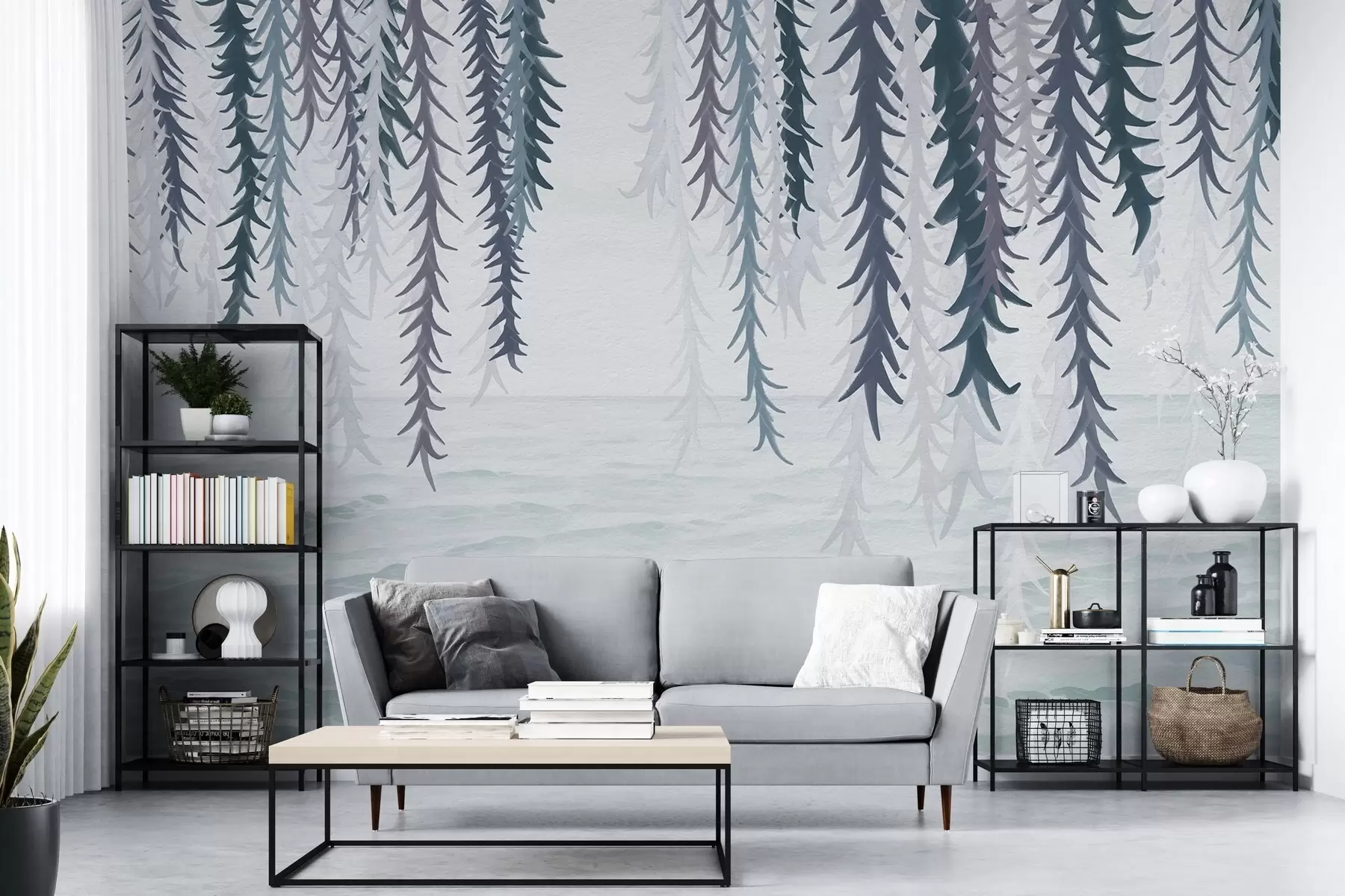 wall murals Delicate vines hanging over water watercolor style w04830v3