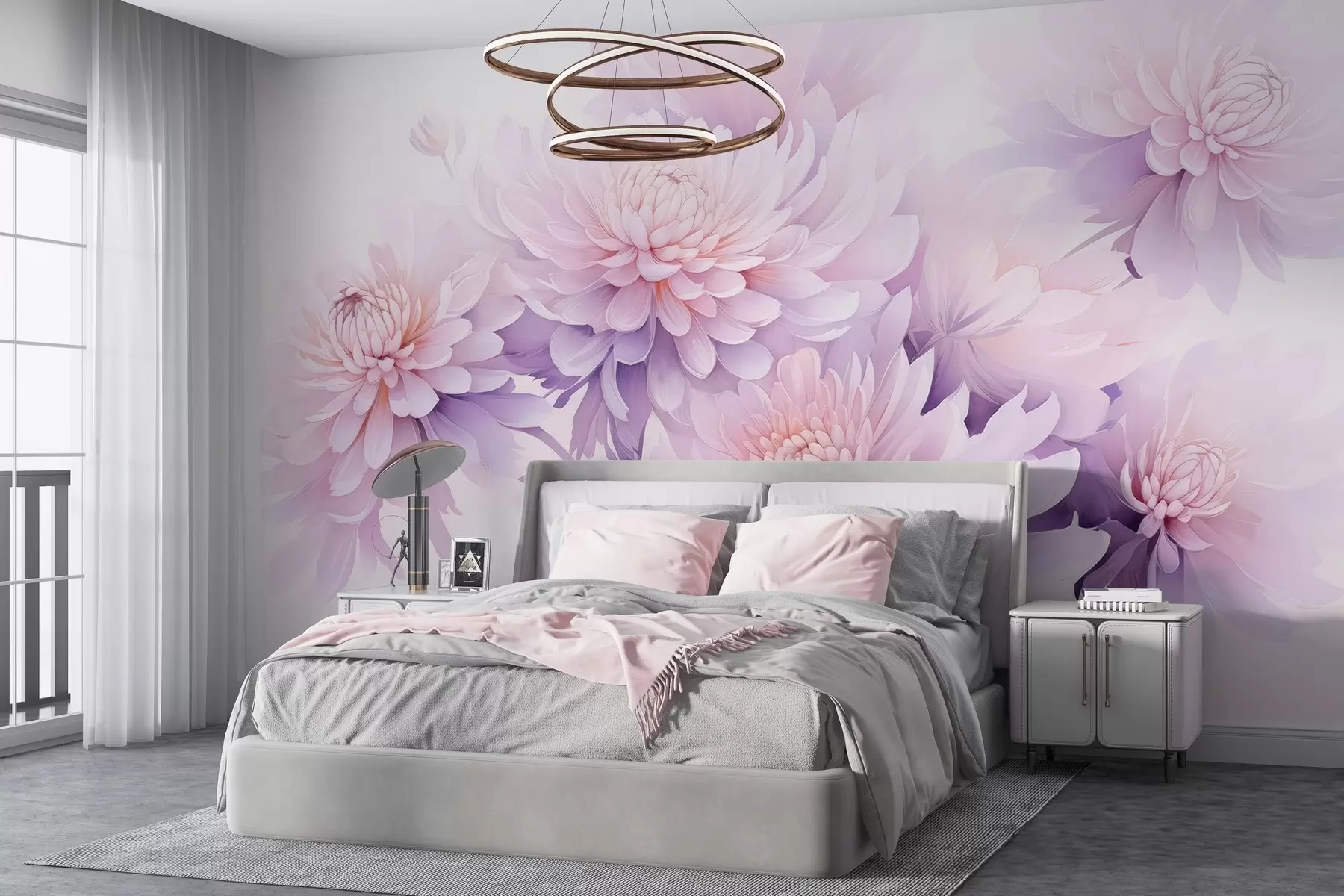 Wall Mural Photo Wallpaper Lush watercolor chrysanthemums on a light background w04832