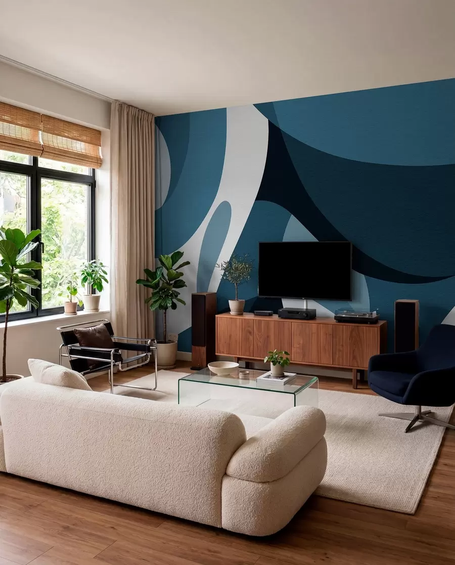 peintures murales Courbes en bleu profond w04843v1