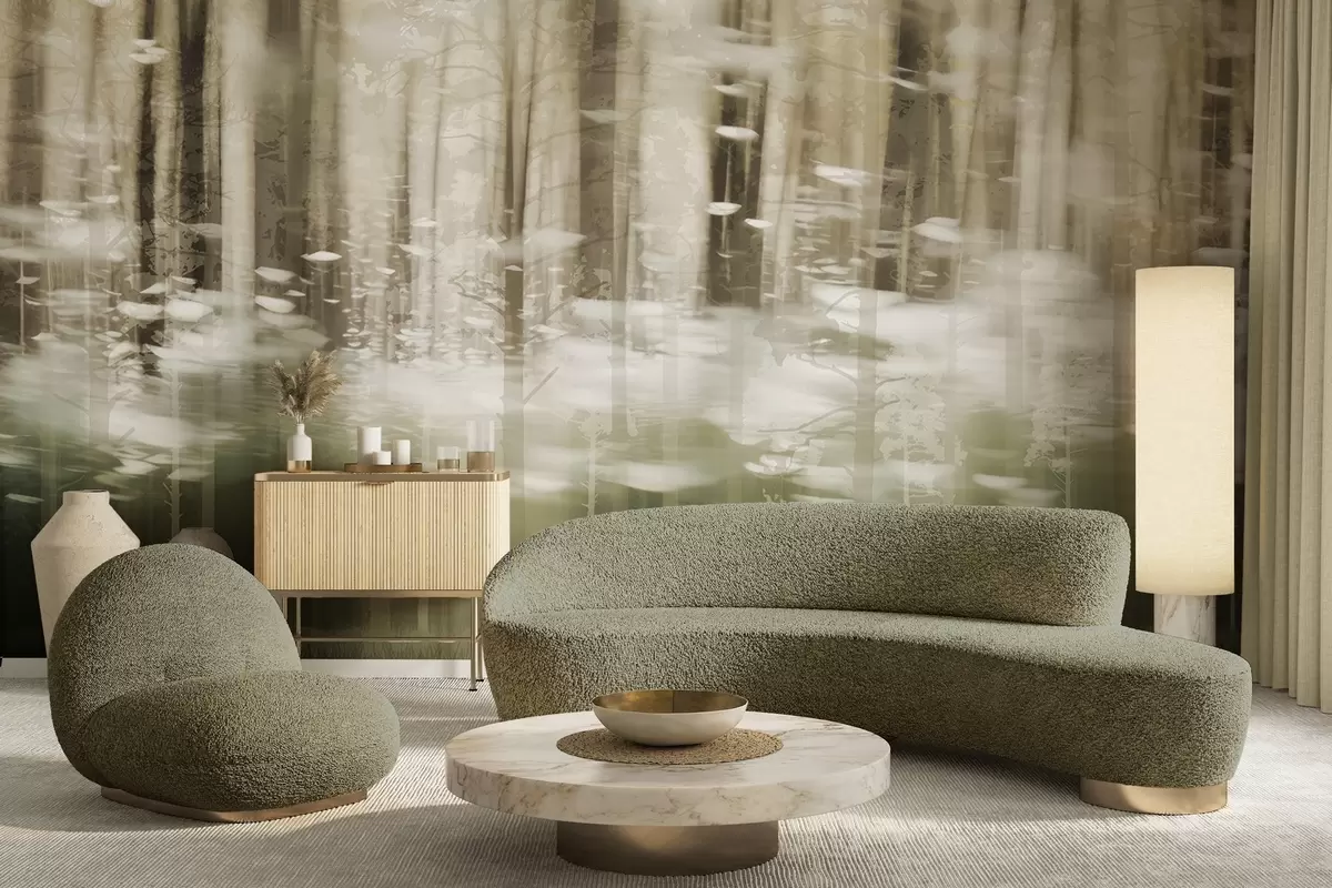 wall murals Stylized tree trunks in pastel colors w04844