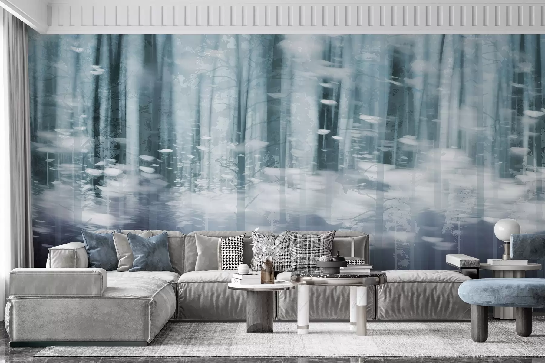 wall murals Stylized tree trunks in pastel colors w04844v1