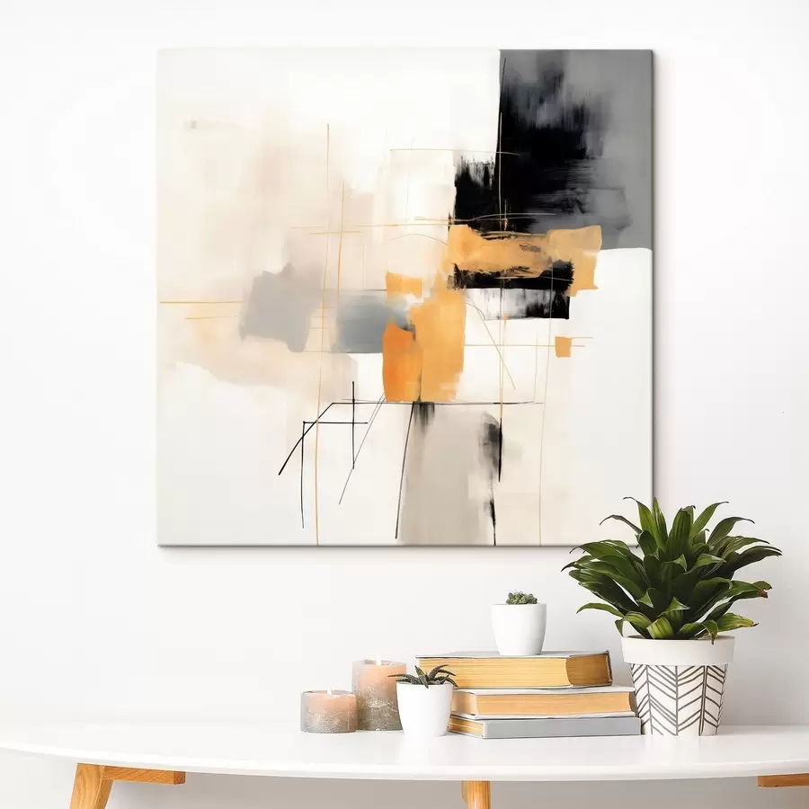 murales Pintura moderna, con detalles en beige, melocotón y grafito s46323