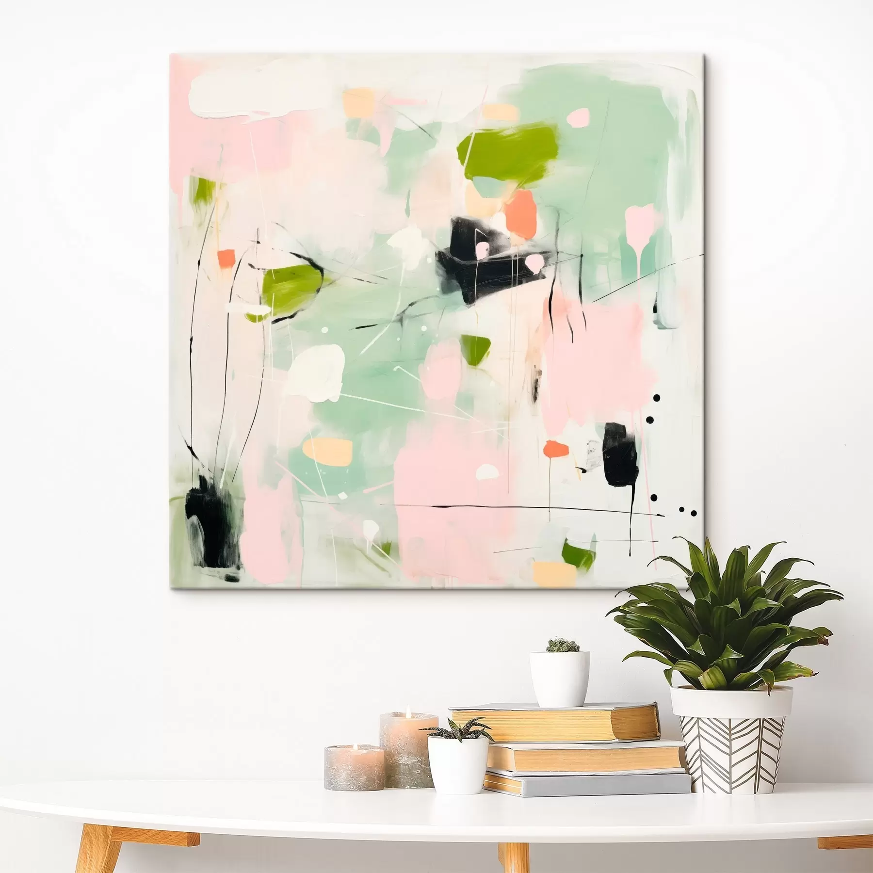 wall murals Pink and mint, pastel brushstrokes s46324