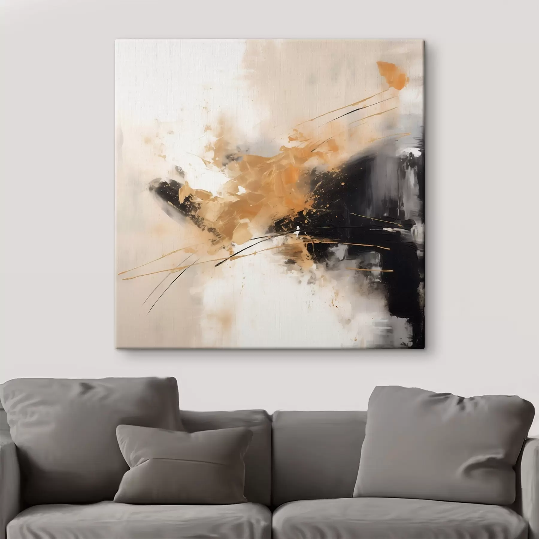 wall murals Orange and black strokes, modern abstraction s46327