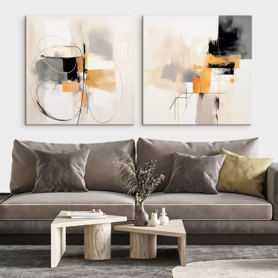 wall murals Abstract geometry, ochre, gray and black m00899