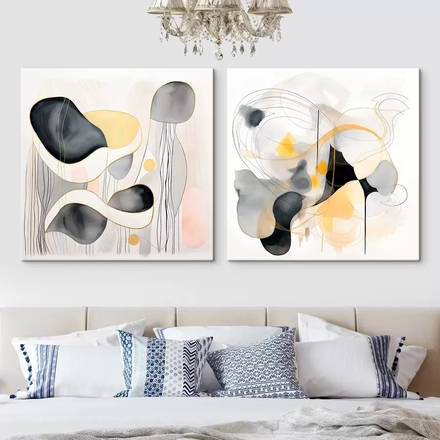 murales Monocromo y acento amarillo en estilo abstracto m00905