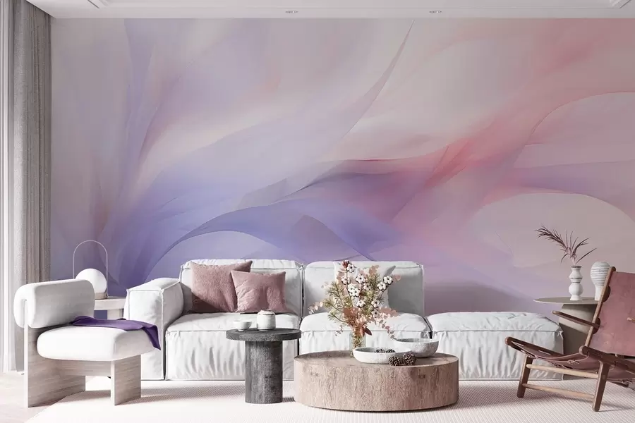 Wall Mural Photo Wallpaper Soft abstract waves in blue and pink tones w09508
