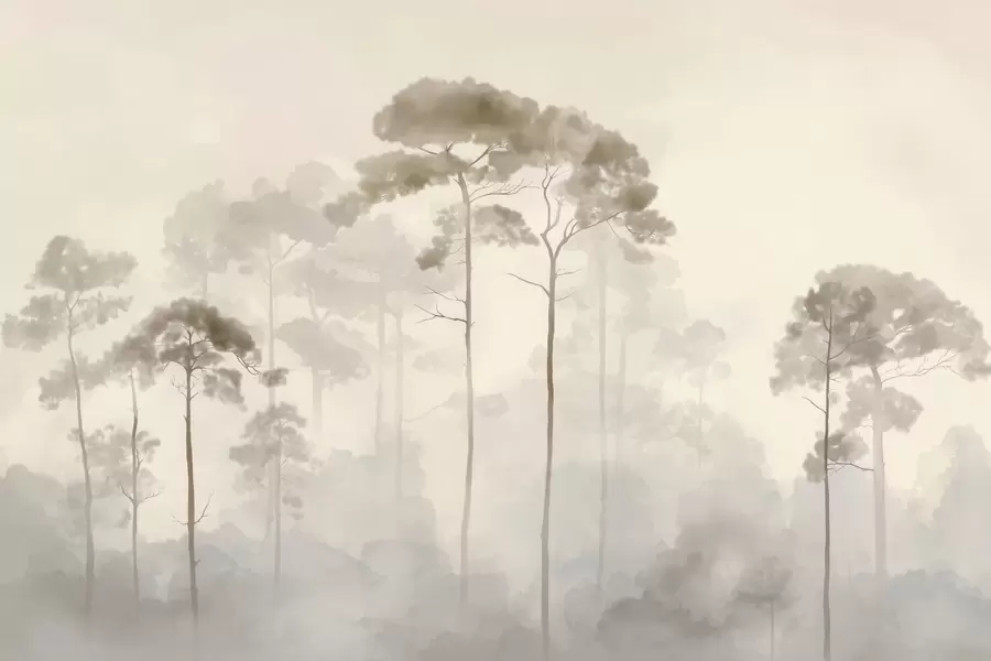 murales siluetas ligeras de pinos en estilo acuarela w04634