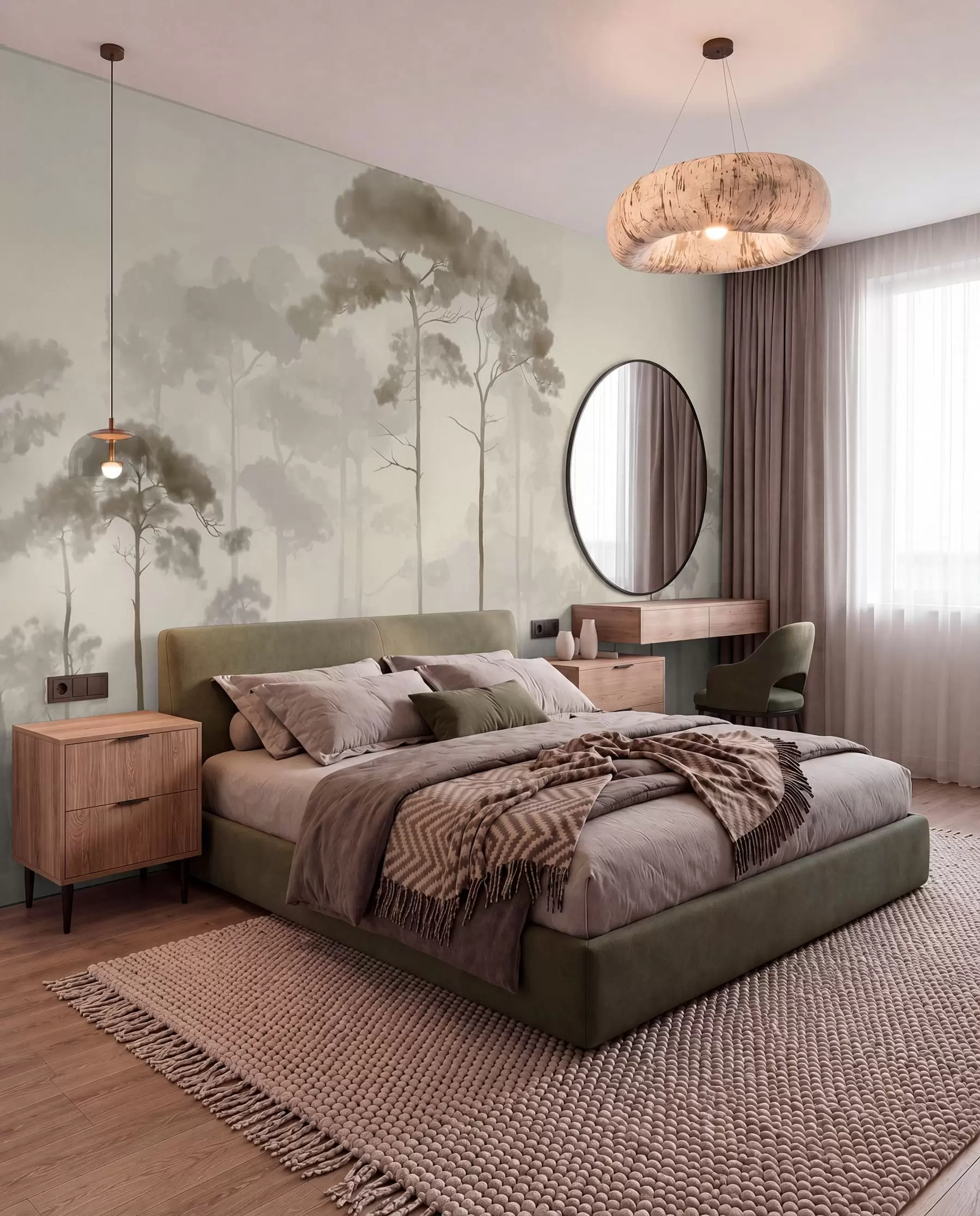 wall murals Pine Silhouettes in Warm Mist w04634