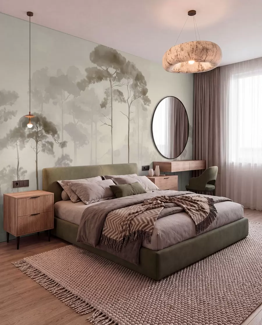 wall murals light silhouettes of pine trees in watercolour style w04634