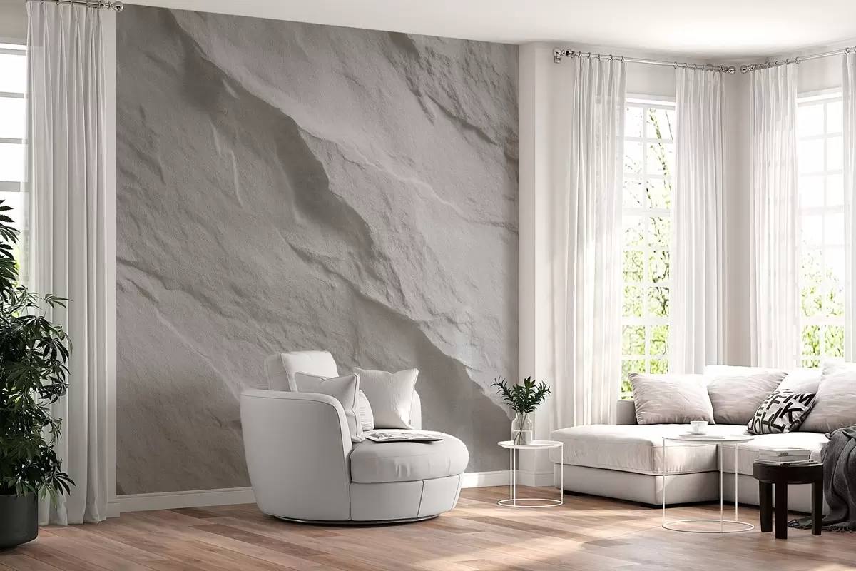wall murals imitation of white rock in interior design w04818