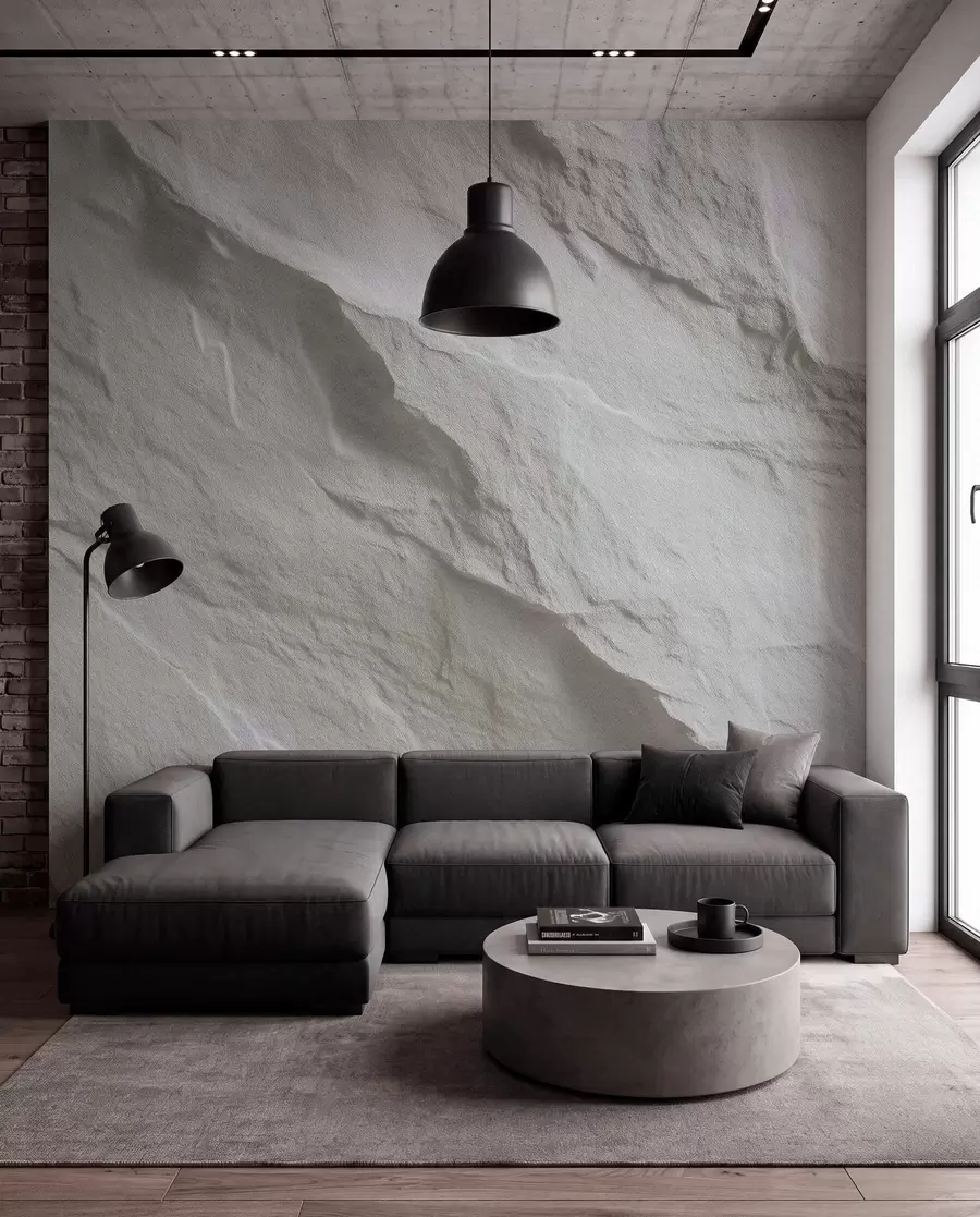 wall murals imitation of white rock in interior design w04818