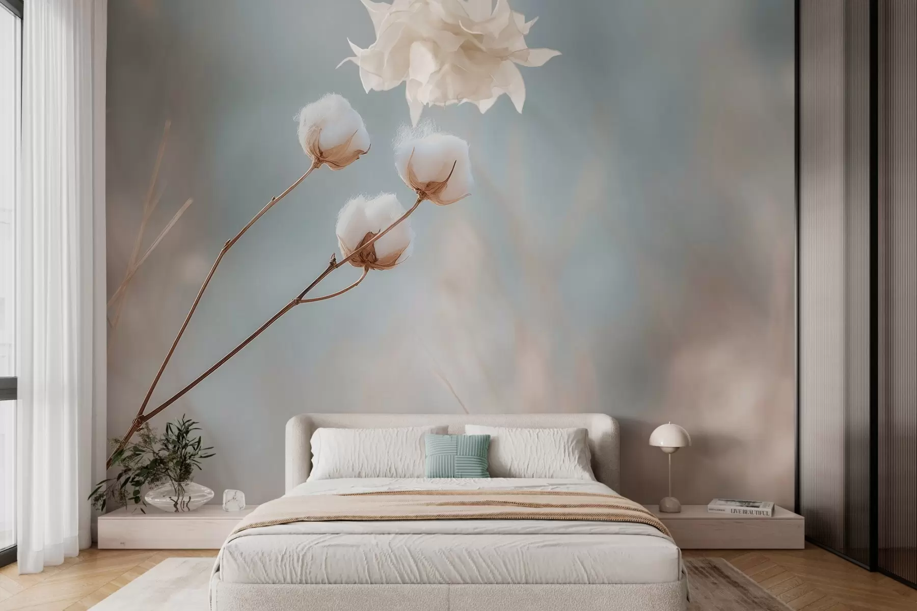 Wall Mural Photo Wallpaper three cotton flowers on a blurred background w04820
