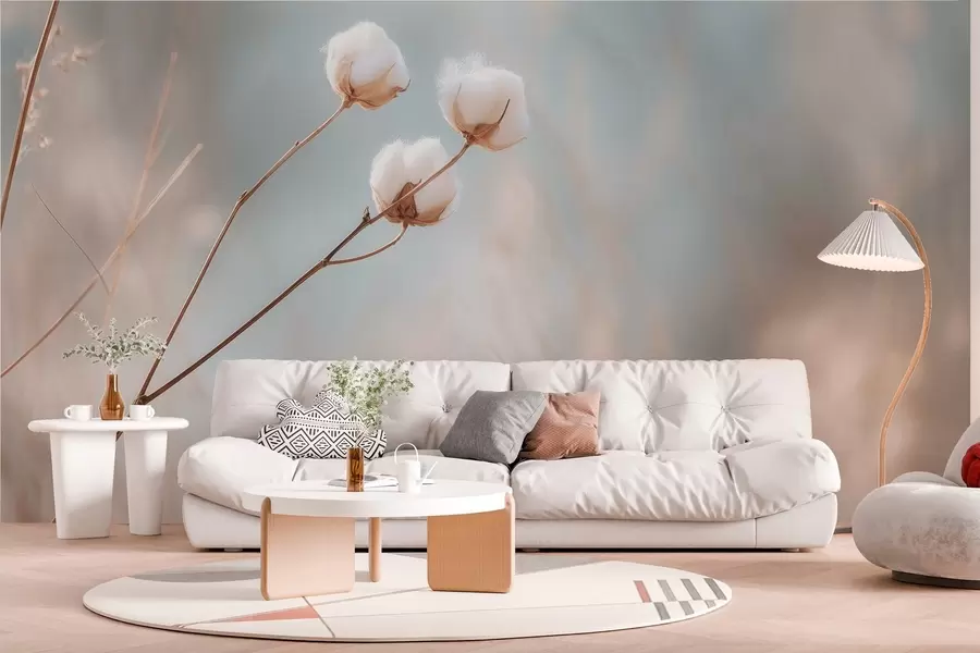 Wall Mural Photo Wallpaper three cotton flowers on a blurred background w04820
