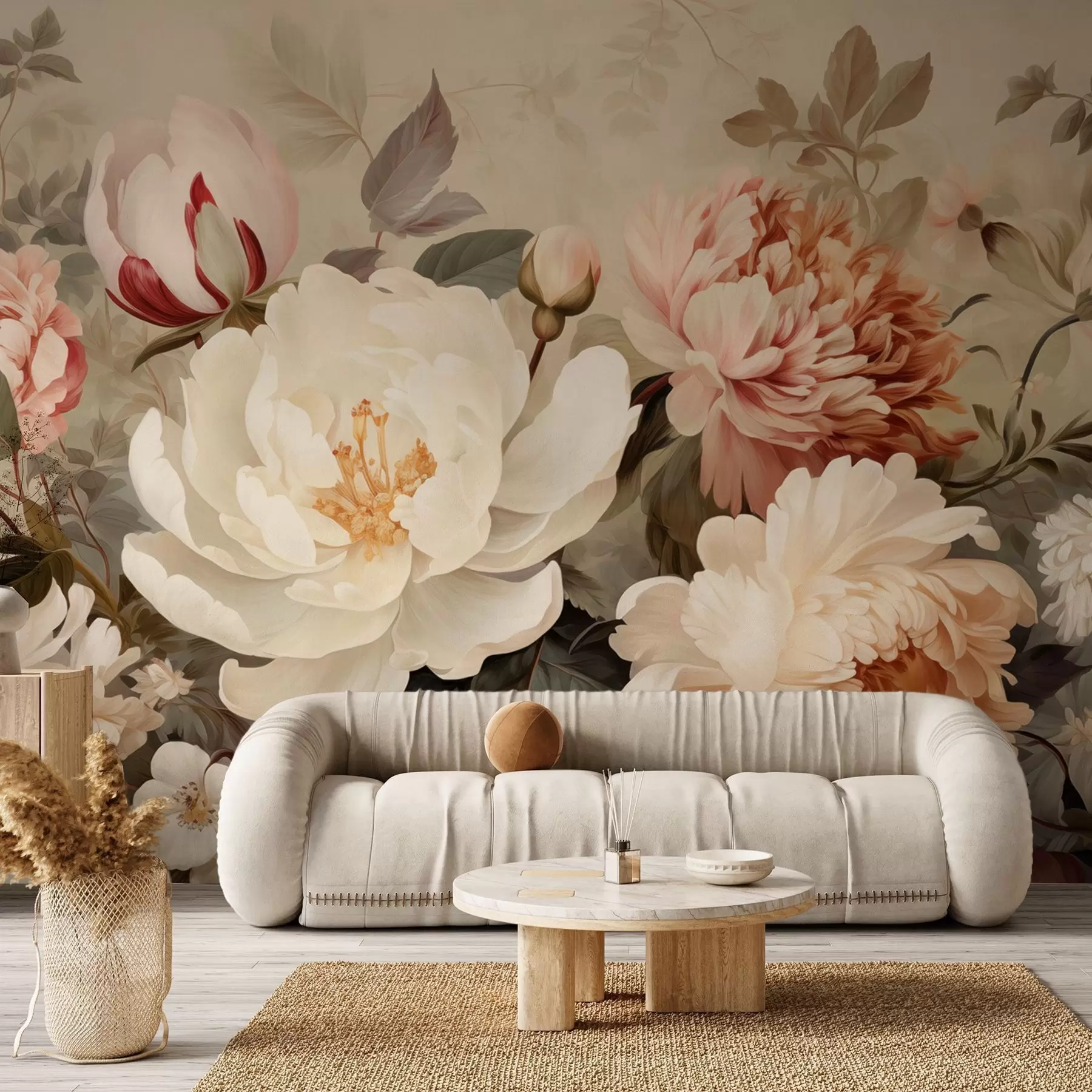 Wall Mural Photo Wallpaper Gentle peonies and chrysanthemums in pastel shades w09350