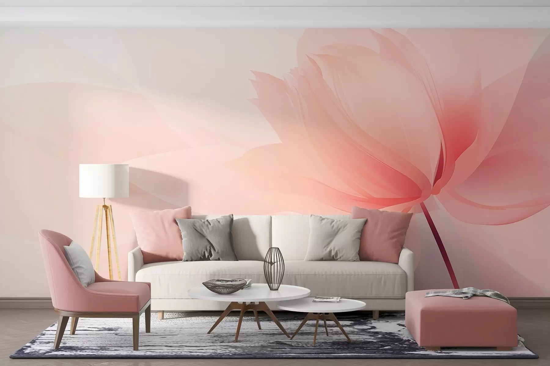 wall murals Large flower in soft peach-pink tones w09356