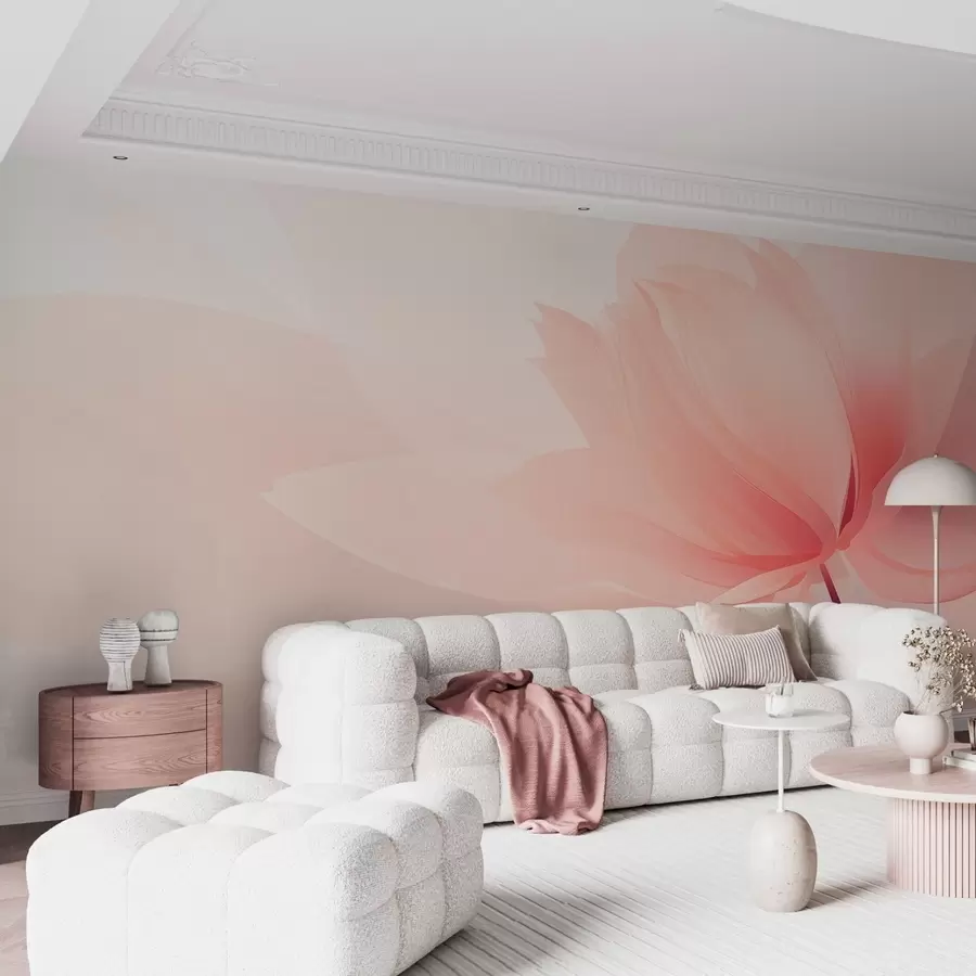 peintures murales Grande fleur aux tons doux de rose pêche w09356