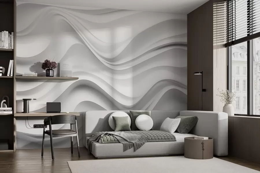 Wall Mural Photo Wallpaper Black-and-white abstract 3D composition with smooth waves w09506