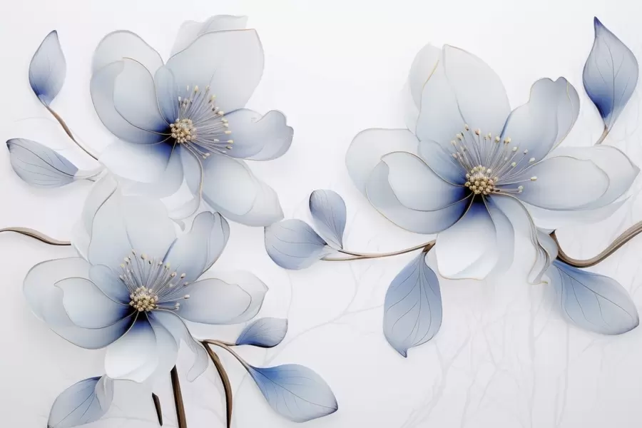 murales Elegante composición floral de magnolia en tonos azules w09520