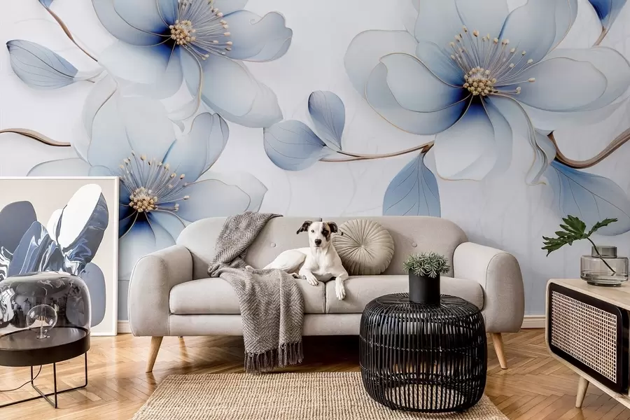 Wall Mural Photo Wallpaper Elegant magnolia flower composition in shades of blue w09520