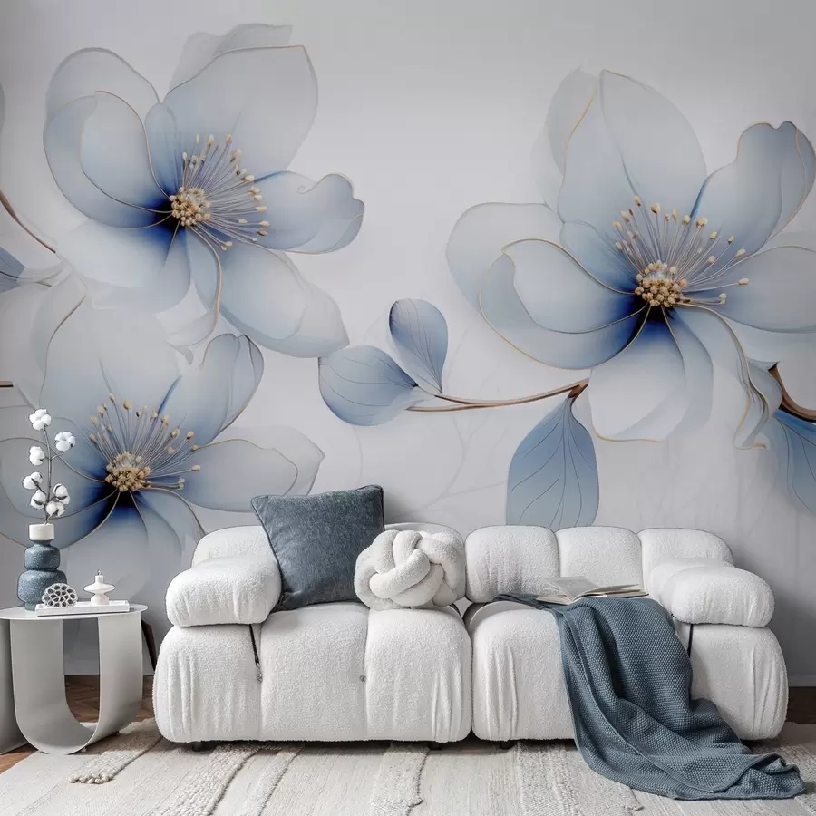peintures murales Élégante composition florale de magnolias dans les tons bleus w09520