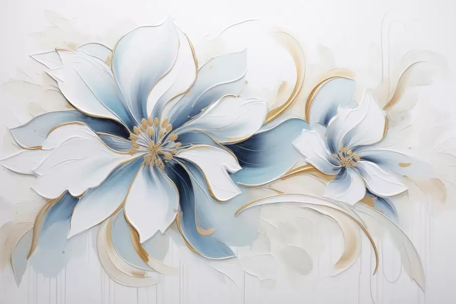 peintures murales Abstraction picturale avec des fleurs bleues dans un style peinture à l'huile w09524