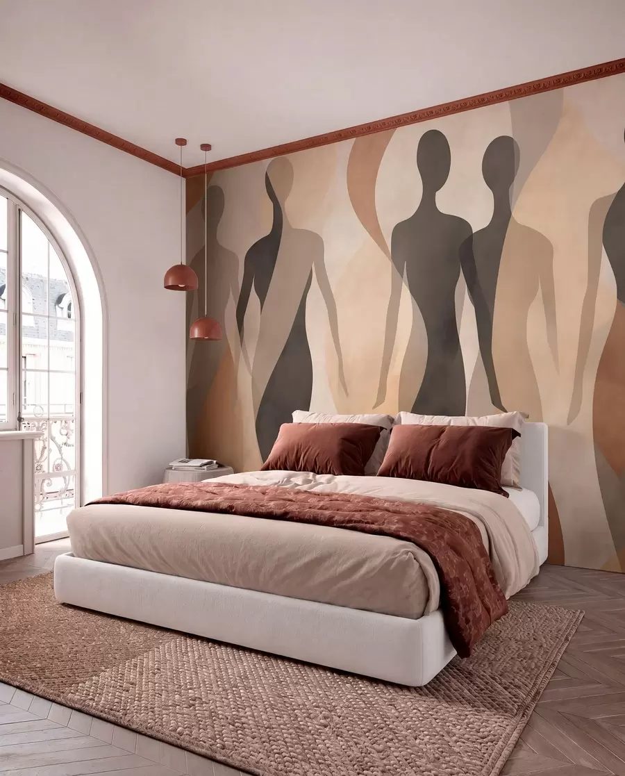 peintures murales Silhouettes et vagues douces dans des tons chauds beige-gris w04787